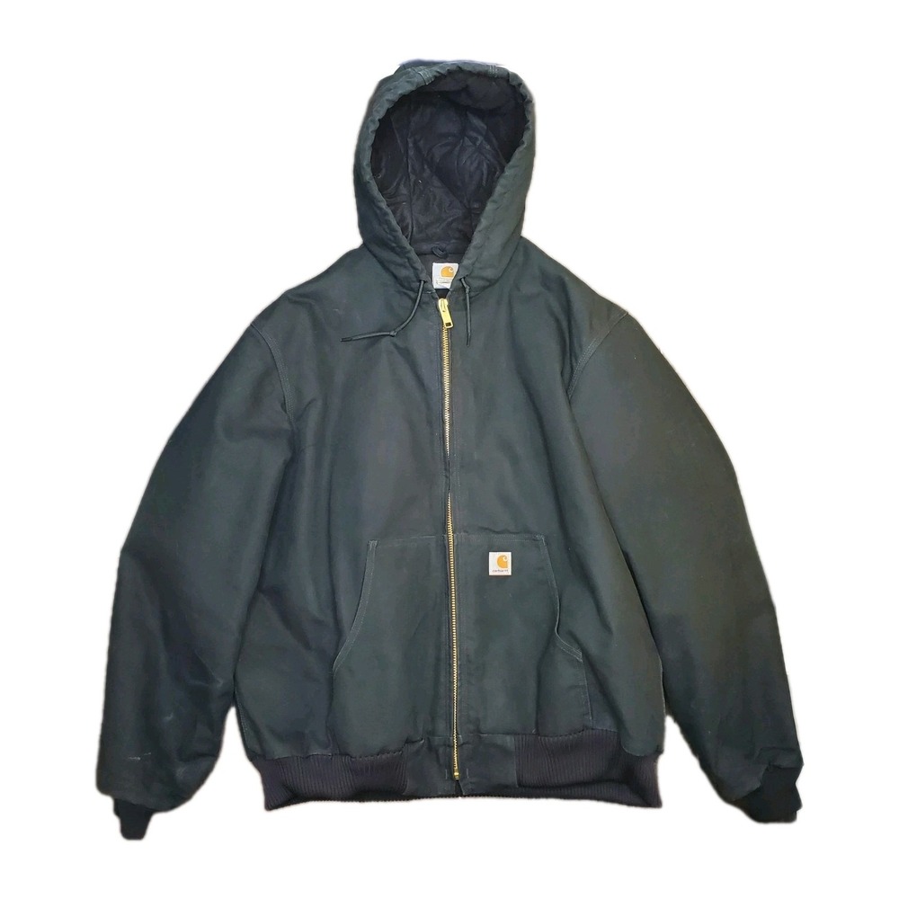 2009 Carhartt Black Canvas Quilted Lined Jacket Mens 2XL J140 BLK